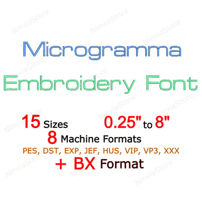 Microgramma Machine Embroidery Font, 15 sizes, 8 formats, BX Font, PES font, Monogram Alphabet Embroidery Design