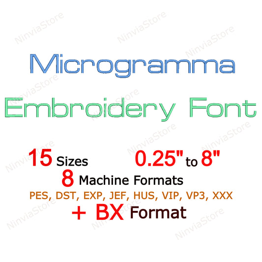 Microgramma Machine Embroidery Font, 15 sizes, 8 formats, BX Font, PES font, Monogram Alphabet Embroidery Design