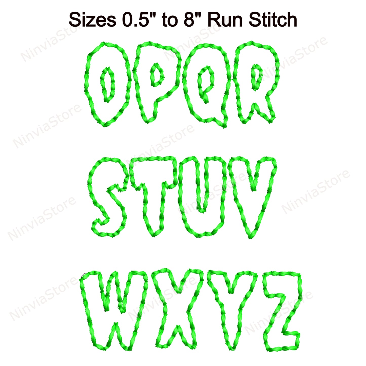 Monster Outline Bean Stitch Maschinenstickschrift, 14 Größen, 8 Formate, Run Stitch Halloween BX Schriftart, PE Schriftart, Monogramm Alphabet Stickmotive