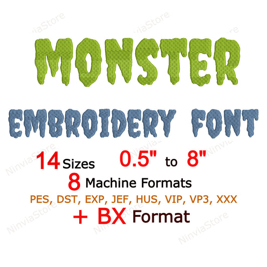 Monster Machine Embroidery Font, 14 sizes, 8 formats, Halloween BX Font, PE font, Monogram Alphabet Embroidery Designs