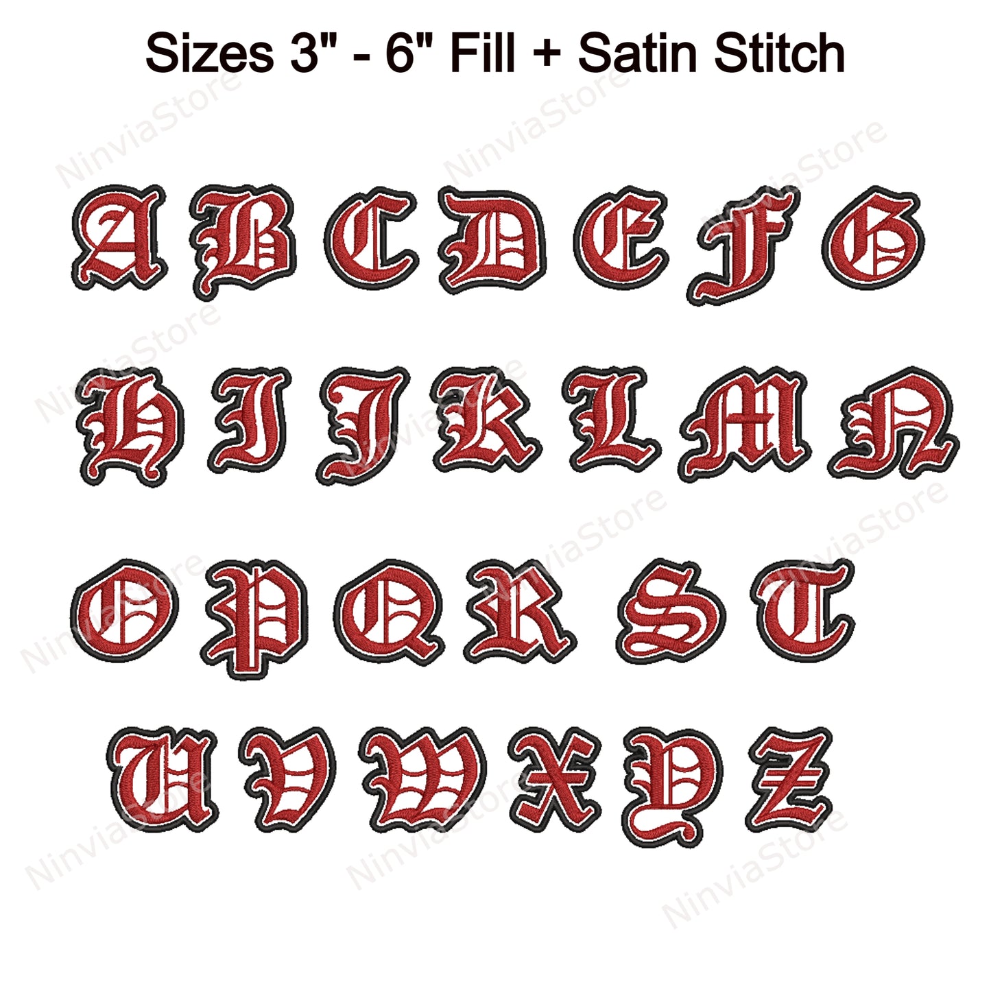 2 Color Gothic Machine Embroidery Font, Old English BX Font, PE font, Monogram Alphabet Embroidery Design