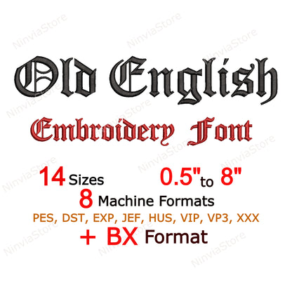 Old English Machine Embroidery Font, 14 sizes, 8 formats, BX Font, PE font, Monogram Alphabet Embroidery Designs