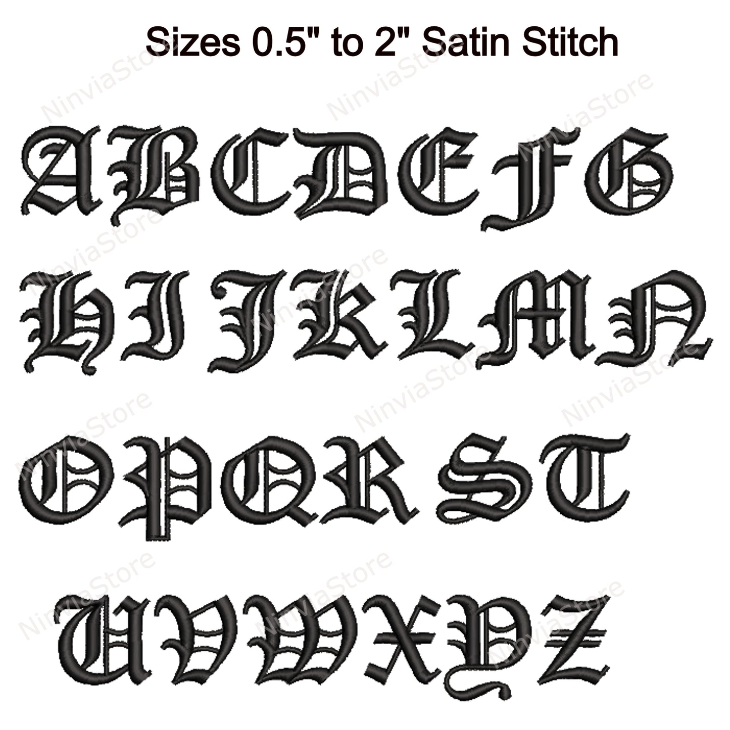 Old English Machine Embroidery Font, 14 sizes, 8 formats, BX Font, PE font, Monogram Alphabet Embroidery Designs