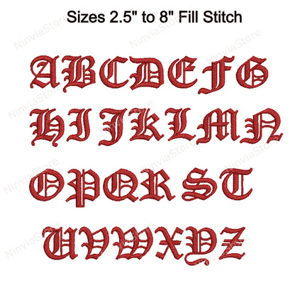 Old English Machine Embroidery Font, 14 sizes, 8 formats, BX Font, PE font, Monogram Alphabet Embroidery Designs