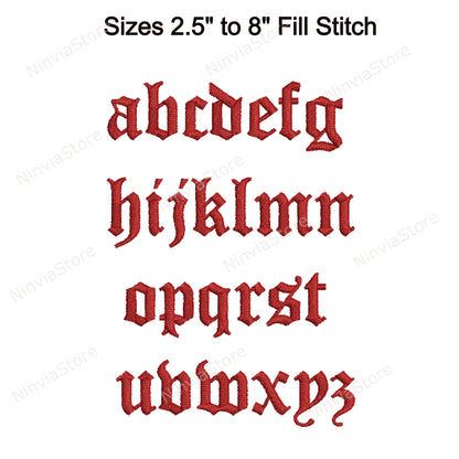 Alte englische Maschinenstickschrift, 15 Größen, 8 Formate, BX-Schriftart, PE-Schriftart, Monogramm-Alphabet-Stickmotive