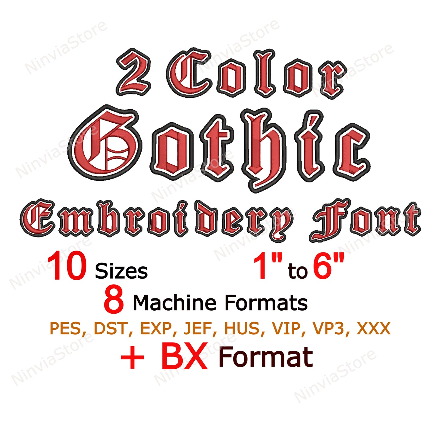 2 Color Gothic Machine Embroidery Font, Old English BX Font, PE font, Monogram Alphabet Embroidery Design