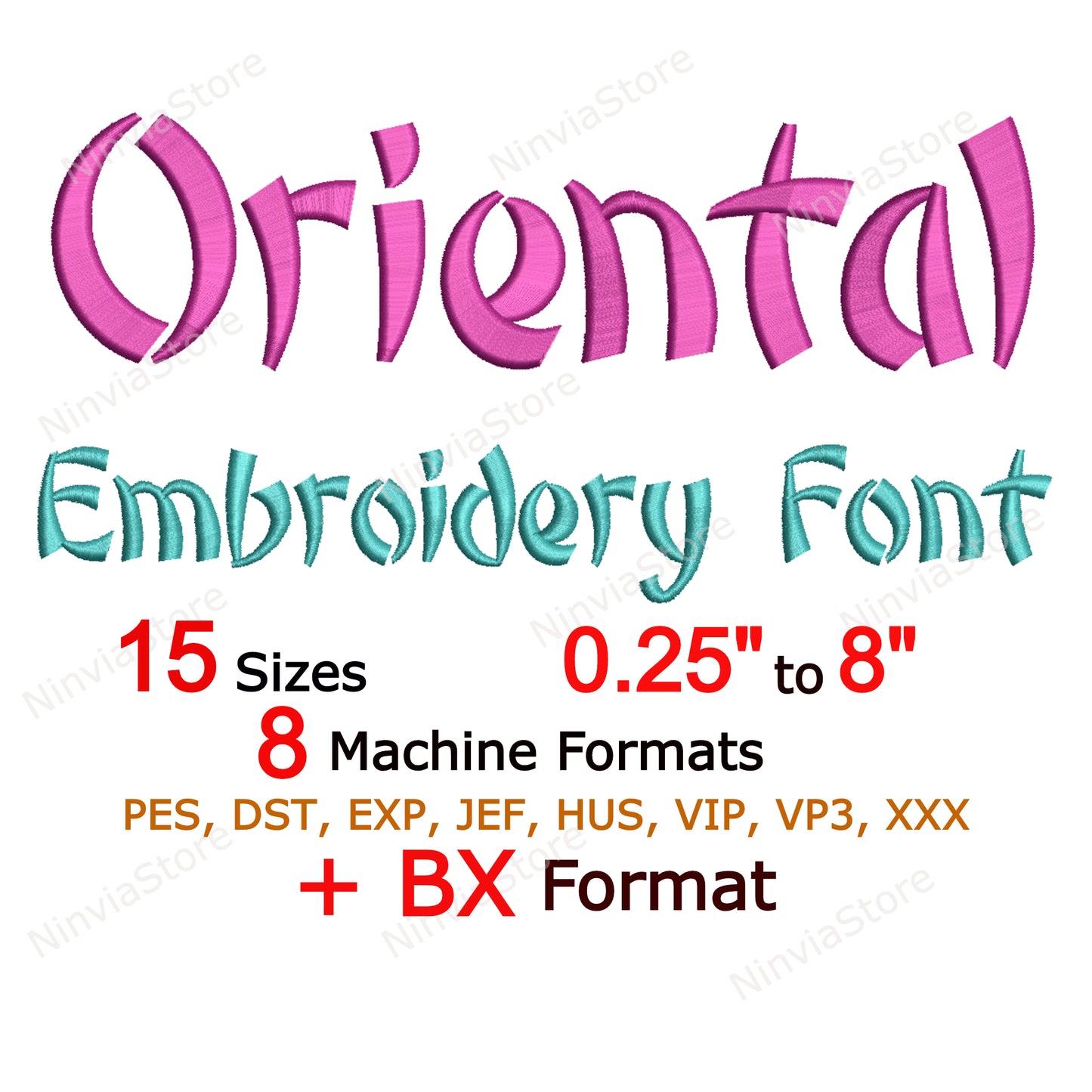 Oriental Machine Embroidery Font, 15 sizes, 8 formats, BX Font, PE font, Monogram Alphabet Embroidery Designs