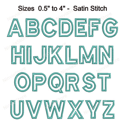 Outline Block Machine Embroidery Font, 14 sizes, 8 formats, BX Font, PE font, Monogram Alphabet Embroidery Design