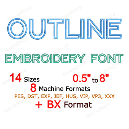 Block Outline Machine Embroidery Font, 14 sizes, 8 formats, BX Font, PE font, Monogram Alphabet Embroidery Designs