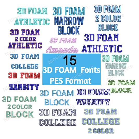 3D Puff Foam Embroidery Fonts Bundle, PES Format, Monogram Alphabet Machine Embroidery Design