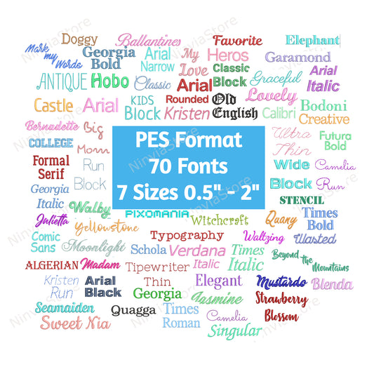 70 PES Embroidery Fonts 0.5" 0.75" 1" 1.25" 1.5" 1.75" 2" Sizes, Monogram Alphabet Machine Embroidery Design (Copy)