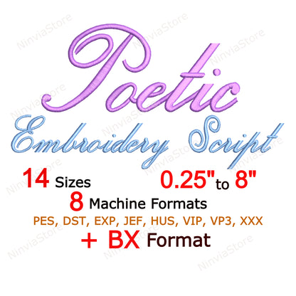 Police de broderie Machine Quany Script, 15 tailles, 8 formats, police BX, police PE, motifs de broderie Monogram Alphabet