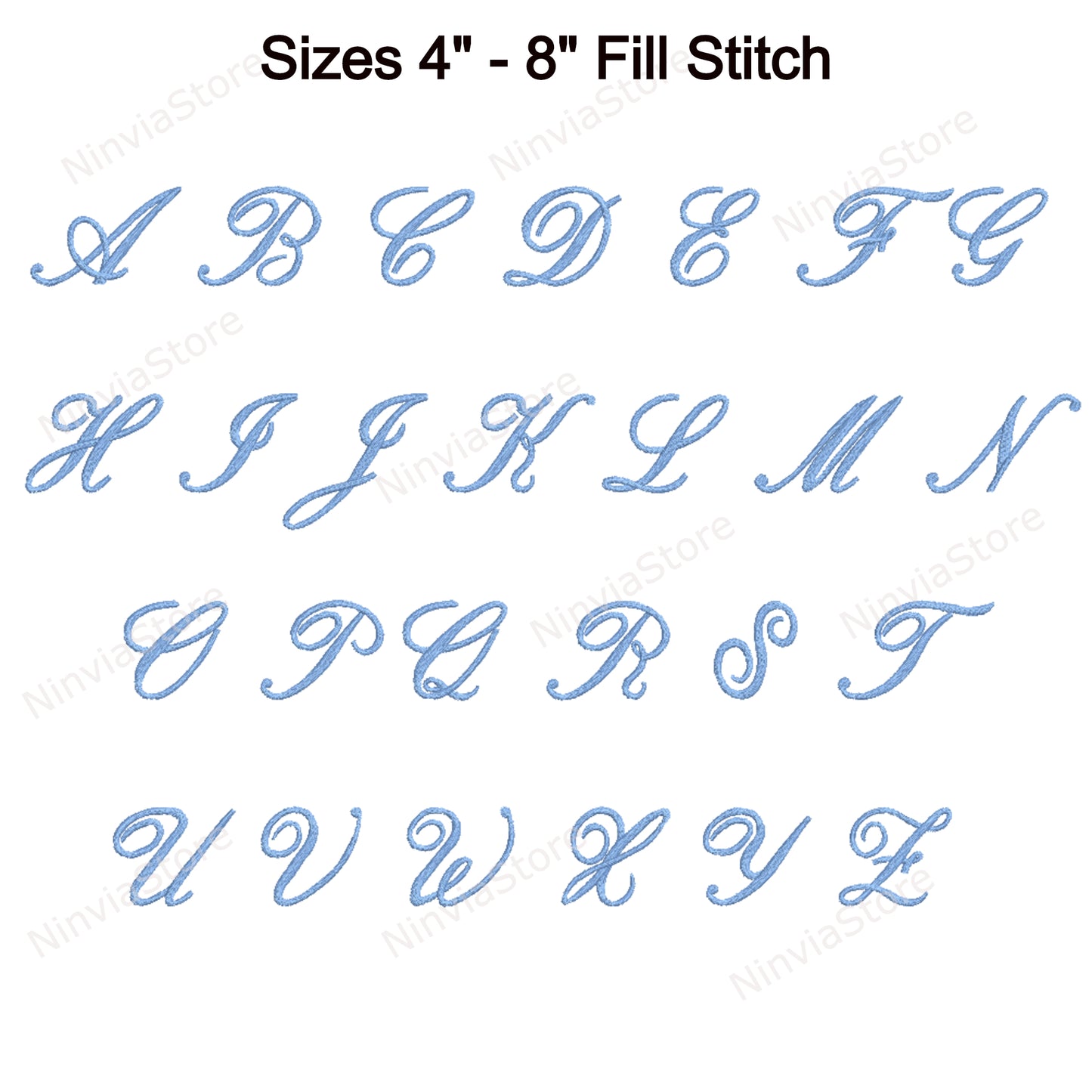 Police de broderie Machine Quany Script, 15 tailles, 8 formats, police BX, police PE, motifs de broderie Monogram Alphabet