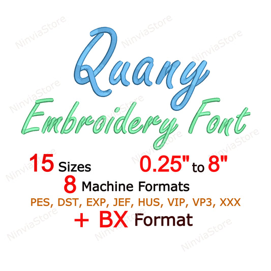 Quany Script Machine Embroidery Font, 15 sizes, 8 formats, BX Font, PE font, Monogram Alphabet Embroidery Designs