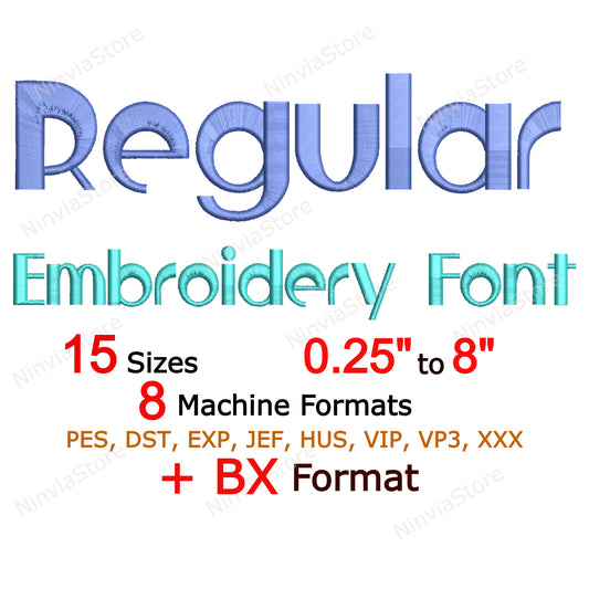 Regular Machine Embroidery Font, 15 sizes, 8 formats, BX Font, PE font, Monogram Alphabet Embroidery Designs