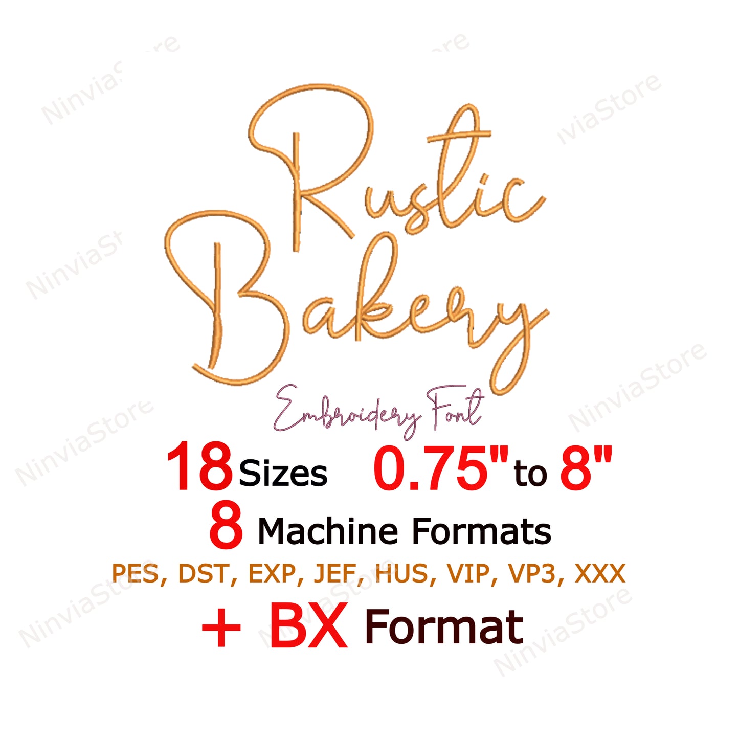 Rustic Bakery Script Machine Embroidery Font, 18 sizes, 8 formats, BX Font, PE font, Monogram Alphabet Embroidery Design
