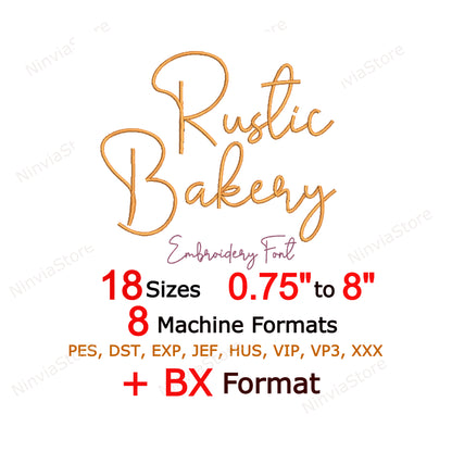 Rustic Bakery Script Machine Embroidery Font, 18 sizes, 8 formats, BX Font, PE font, Monogram Alphabet Embroidery Design