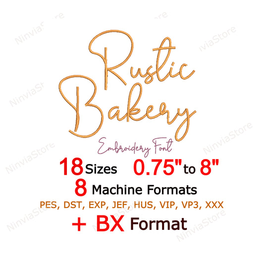 Rustic Bakery Script Machine Embroidery Font, 18 sizes, 8 formats, BX Font, PE font, Monogram Alphabet Embroidery Design