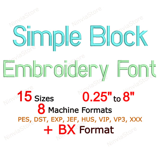 Police de broderie machine simple bloc, 15 tailles, 8 formats, police BX, police PE, motifs de broderie Monogram Alphabet