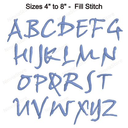 Scribble Script Machine Embroidery Font, 15 sizes, 8 formats, BX Font, PE font, Monogram Alphabet Embroidery Designs