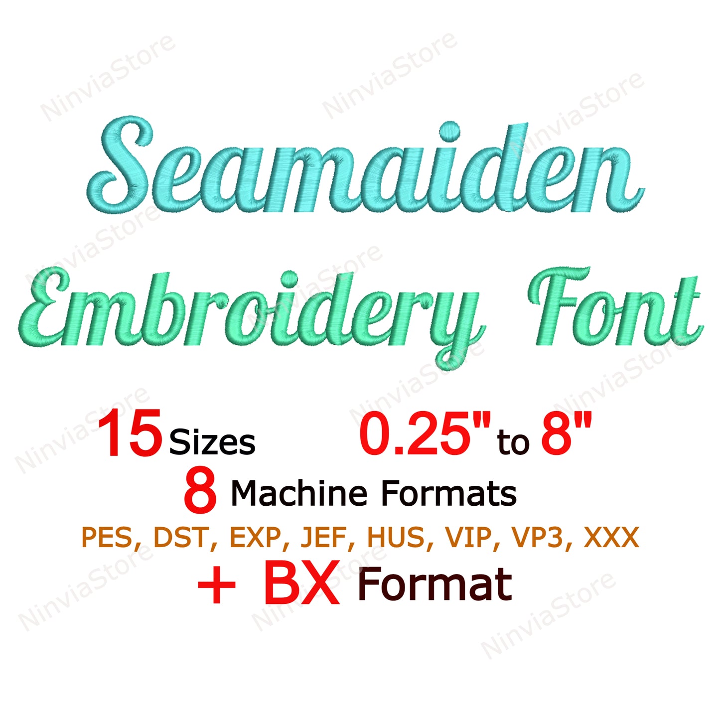 Police de broderie Machine Seamaiden Script, 15 tailles, 8 formats, police BX, police PE, motifs de broderie Monogram Alphabet