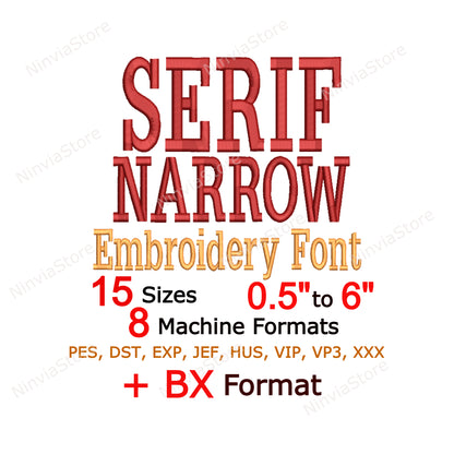 Serif Narrow Machine Embroidery Font, 15 sizes, 8 formats, BX Font, PE font, Monogram Alphabet Embroidery Design