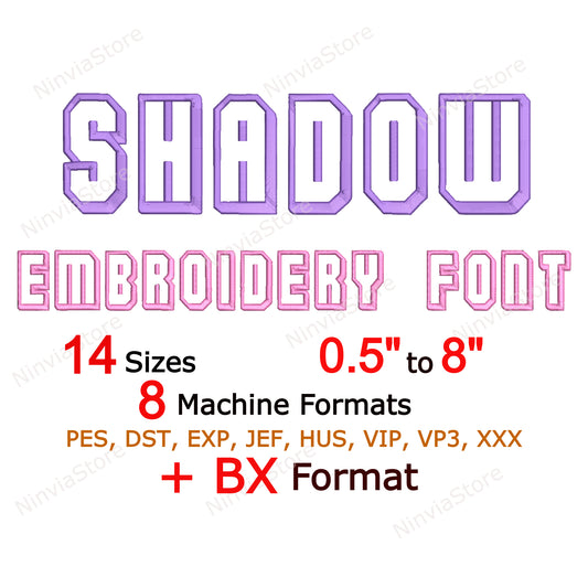 Shadow Machine Embroidery Font, 14 sizes, 8 formats, BX Font, PE font, Monogram Alphabet Embroidery Design