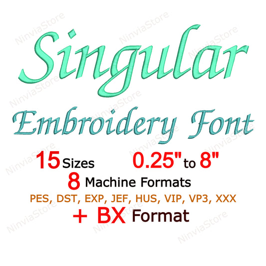 Police de broderie machine à script singulier, 15 tailles, 8 formats, police BX, police PE, motifs de broderie Monogram Alphabet