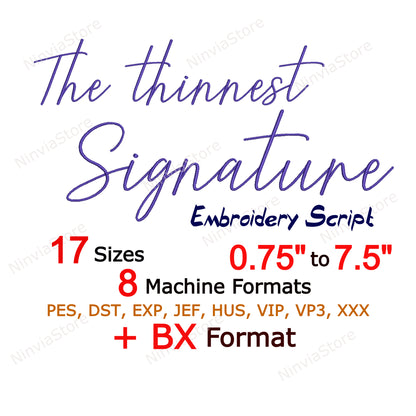 The Thinnest Signature Script Machine Embroidery Font, 17 sizes, 8 formats, BX Font, PE font, Monogram Alphabet Embroidery Design