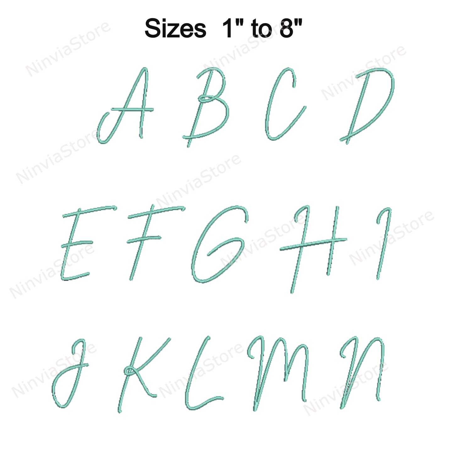 Quany Script Maschinenstickschrift, 15 Größen, 8 Formate, BX-Schriftart, PE-Schriftart, Monogramm-Alphabet-Stickmotive