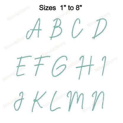 Quany Script Maschinenstickschrift, 15 Größen, 8 Formate, BX-Schriftart, PE-Schriftart, Monogramm-Alphabet-Stickmotive