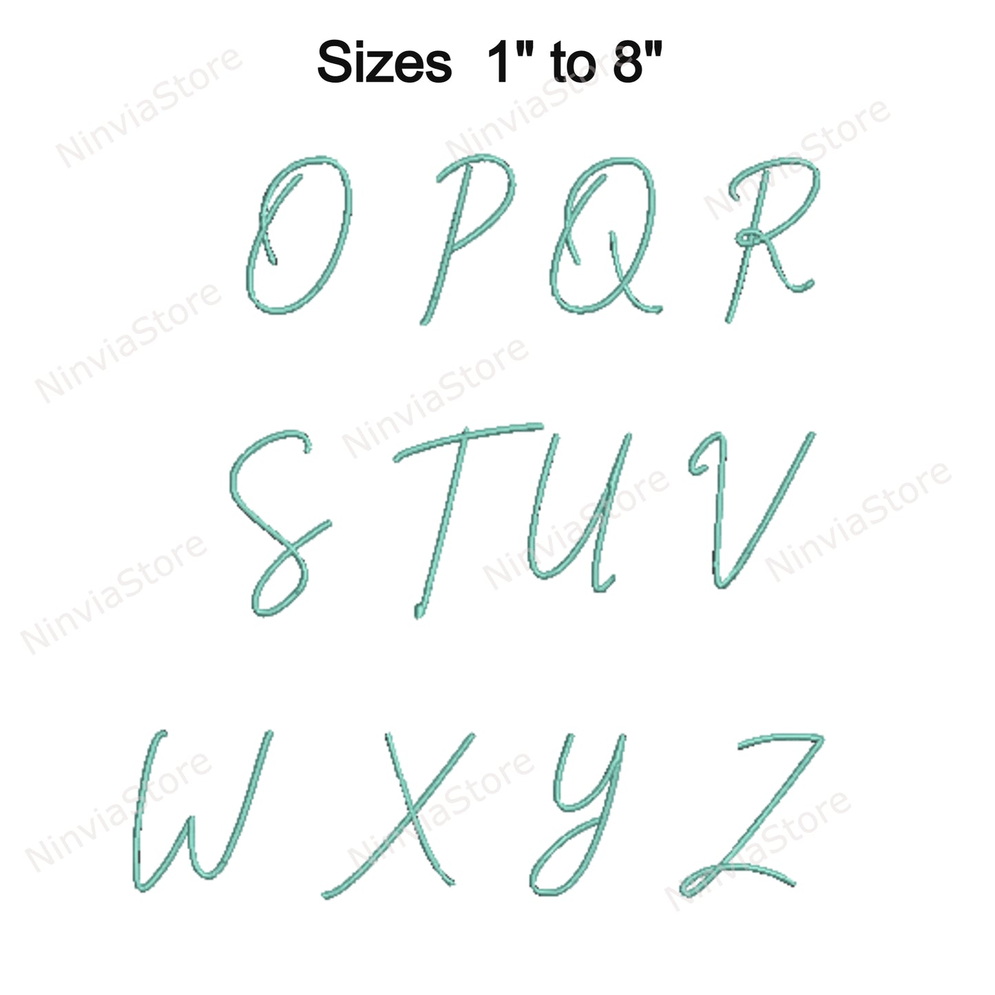 Quany Script Maschinenstickschrift, 15 Größen, 8 Formate, BX-Schriftart, PE-Schriftart, Monogramm-Alphabet-Stickmotive