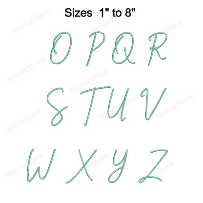 Quany Script Maschinenstickschrift, 15 Größen, 8 Formate, BX-Schriftart, PE-Schriftart, Monogramm-Alphabet-Stickmotive