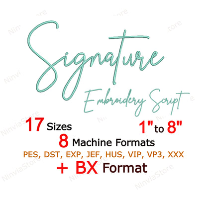 Quany Script Maschinenstickschrift, 15 Größen, 8 Formate, BX-Schriftart, PE-Schriftart, Monogramm-Alphabet-Stickmotive