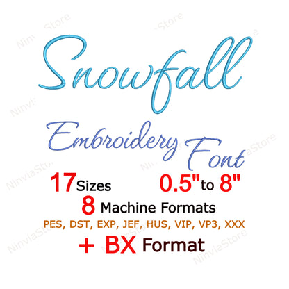 Snowfall Script Machine Embroidery Font, 17 sizes, 8 formats, BX Font, PE font, Monogram Alphabet Embroidery Design