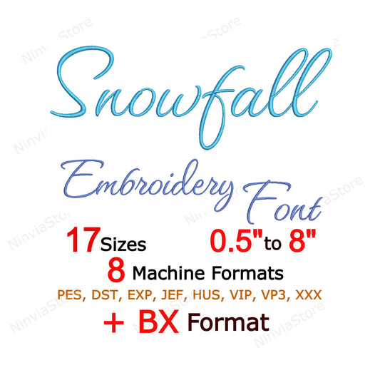 Snowfall Script Machine Embroidery Font, 17 sizes, 8 formats, BX Font, PE font, Monogram Alphabet Embroidery Design