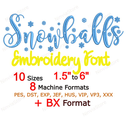 Schneebälle Maschinenstickschrift, 10 Größen, 8 Formate, Weihnachts-BX-Schriftart, PE-Schriftart, Monogramm-Alphabet-Stickmotive