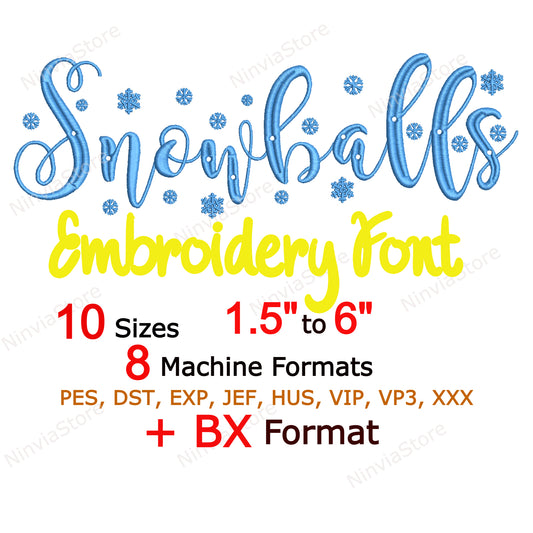 Snowballs Machine Broderie Font, 10 tailles, 8 formats, Police BX de Noël, Police PE, Monogram Alphabet Broderie Designs