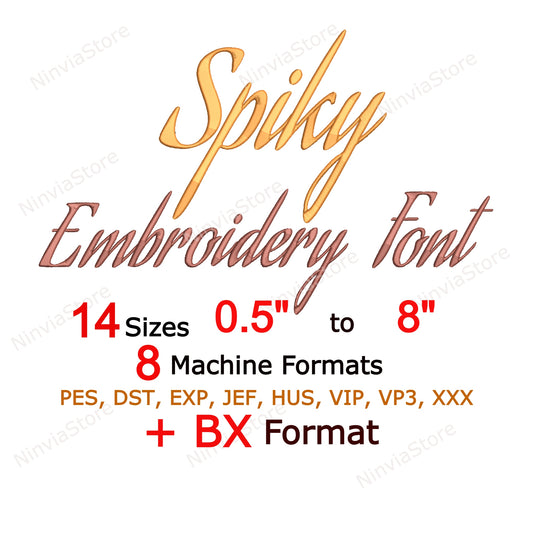 Spiky Script Machine Embroidery Font, 14 tailles, 8 formats, police BX, police PE, motifs de broderie Monogram Alphabet