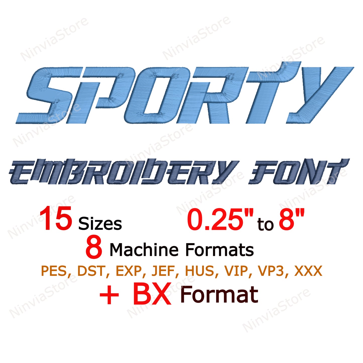 Sporty Machine Embroidery Font, 15 sizes, 8 formats, BX Font, PE font, Monogram Alphabet Embroidery Design