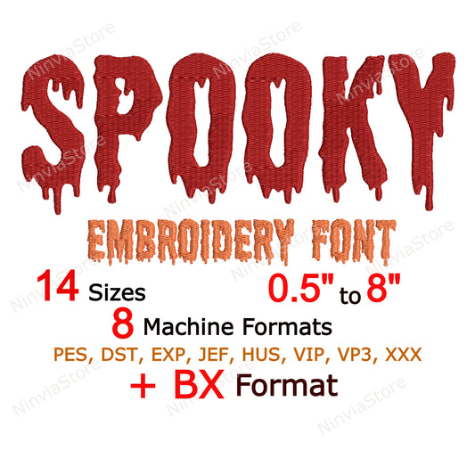 Spooky Machine Embroidery Font, 14 sizes, 8 formats, Halloween BX Font, PE font, Monogram Alphabet Embroidery Designs