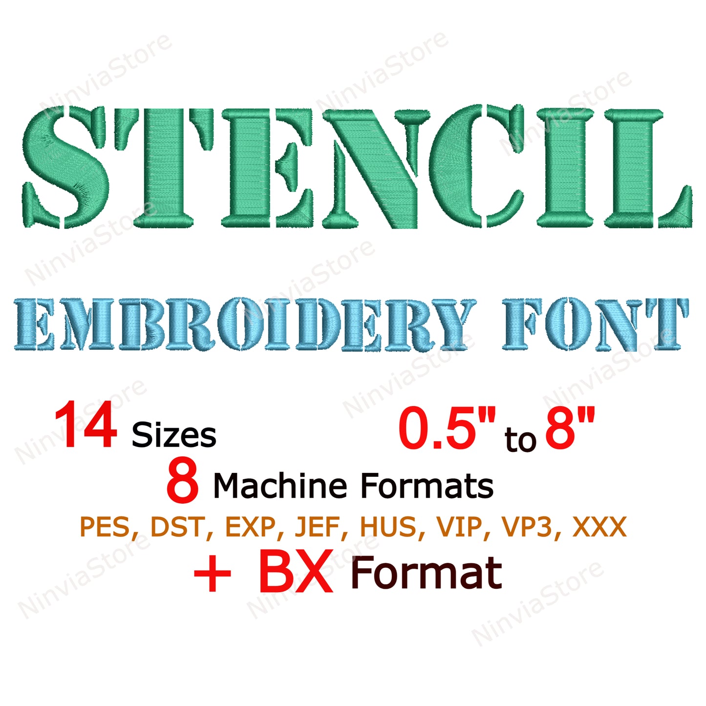 Stencil Machine Embroidery Font, 14 sizes, 8 formats, BX Font, PE font, Monogram Alphabet Embroidery Designs