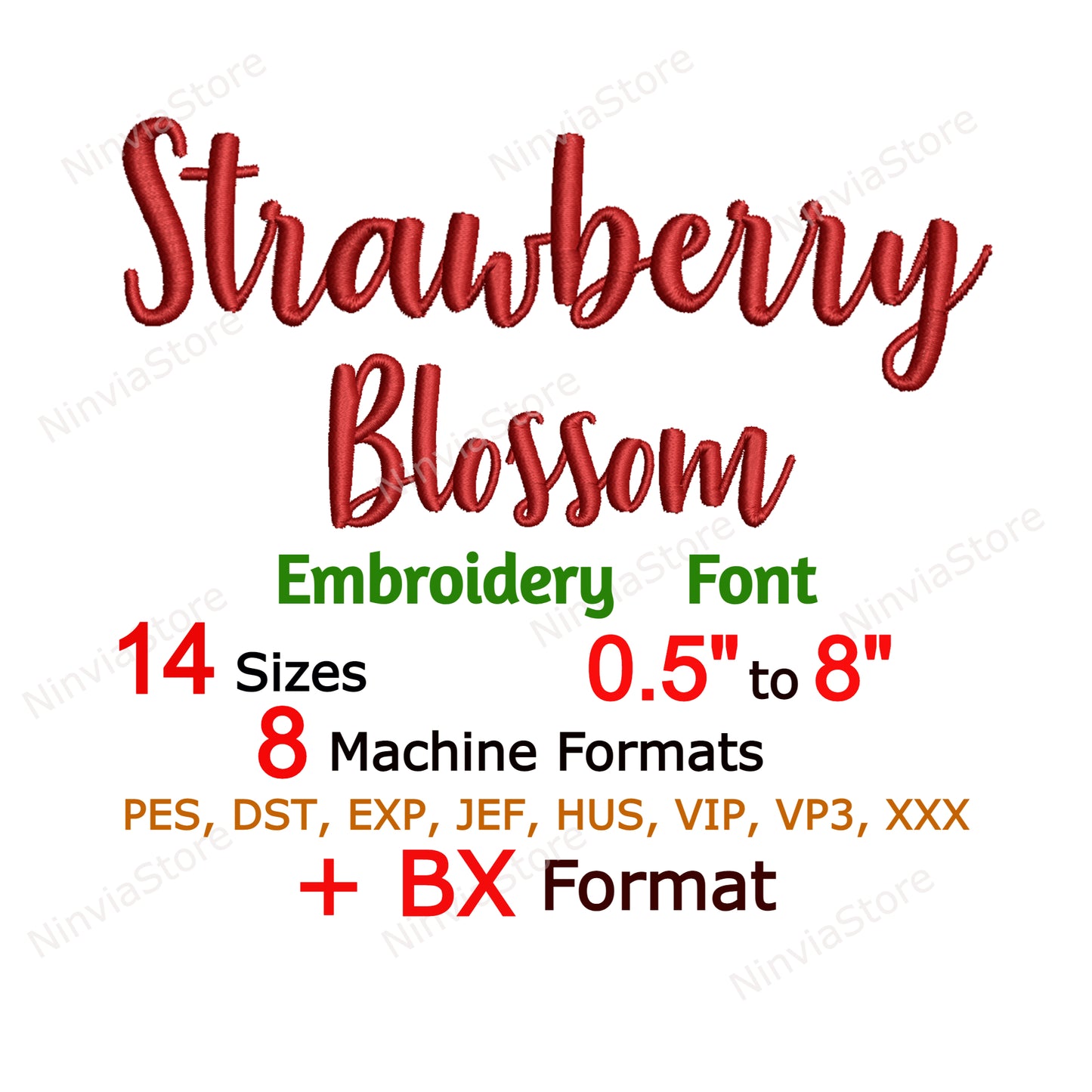 Strawberry Blossom Script Machine Embroidery Font, 14 sizes, 8 formats, BX Font, PE font, Monogram Alphabet Embroidery Designs