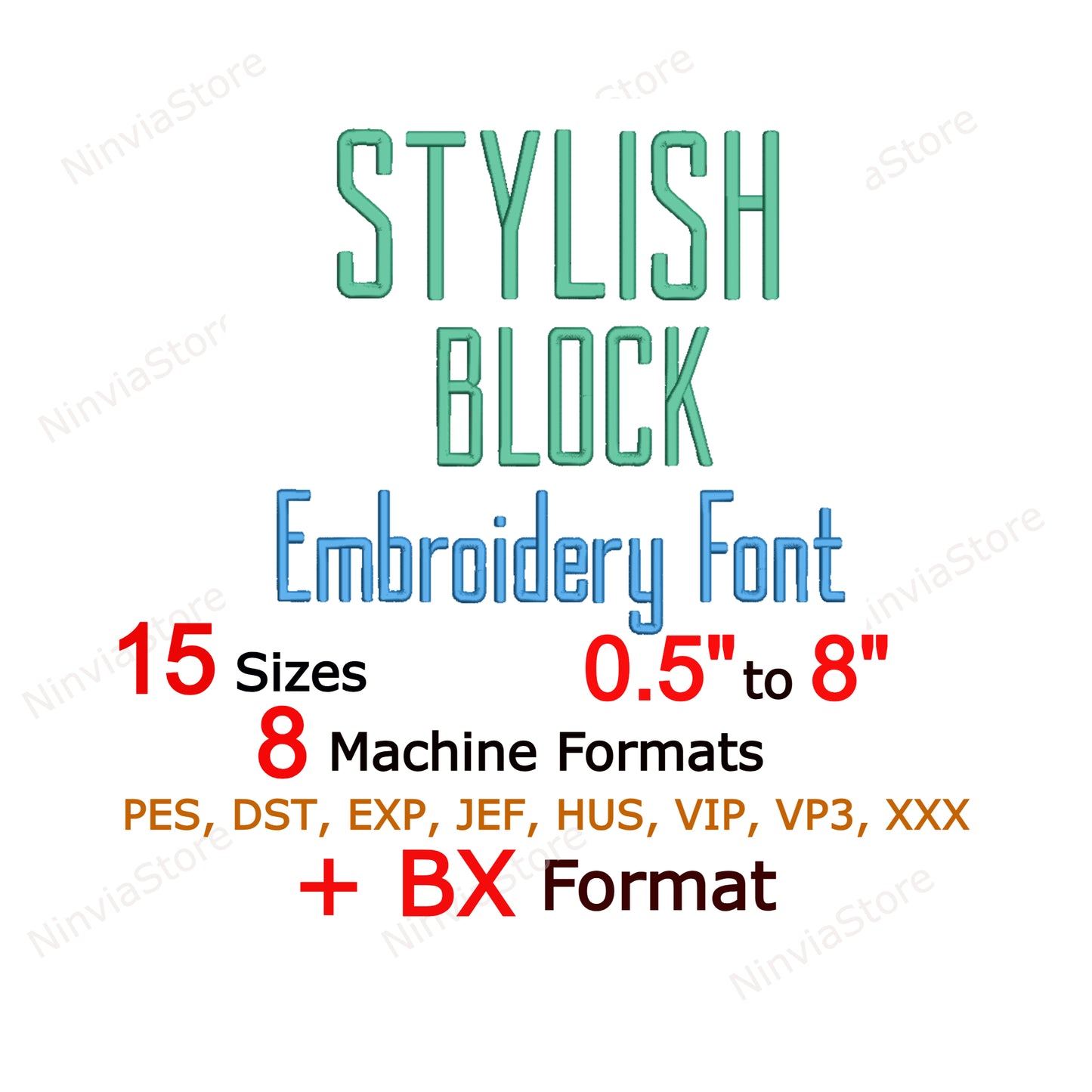 Stylish Block Machine Embroidery Font, 15 sizes, 8 formats, BX Font, PE font, Monogram Alphabet Embroidery Designs