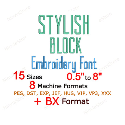 Stylish Block Machine Embroidery Font, 15 sizes, 8 formats, BX Font, PE font, Monogram Alphabet Embroidery Designs