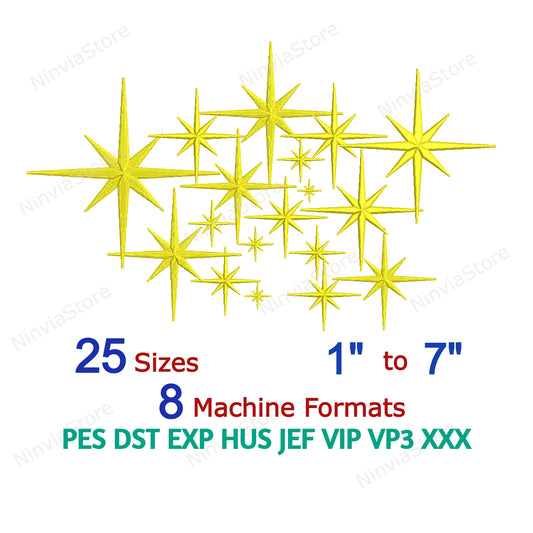 Pointed Star Embroidery Design, 25 Sizes, 8 formats, Christmas Machine Embroidery, Star Embroidery Pattern