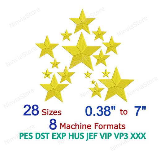 Star Embroidery Design, 28 Sizes, 8 formats, Christmas Machine Embroidery, Star Embroidery Pattern
