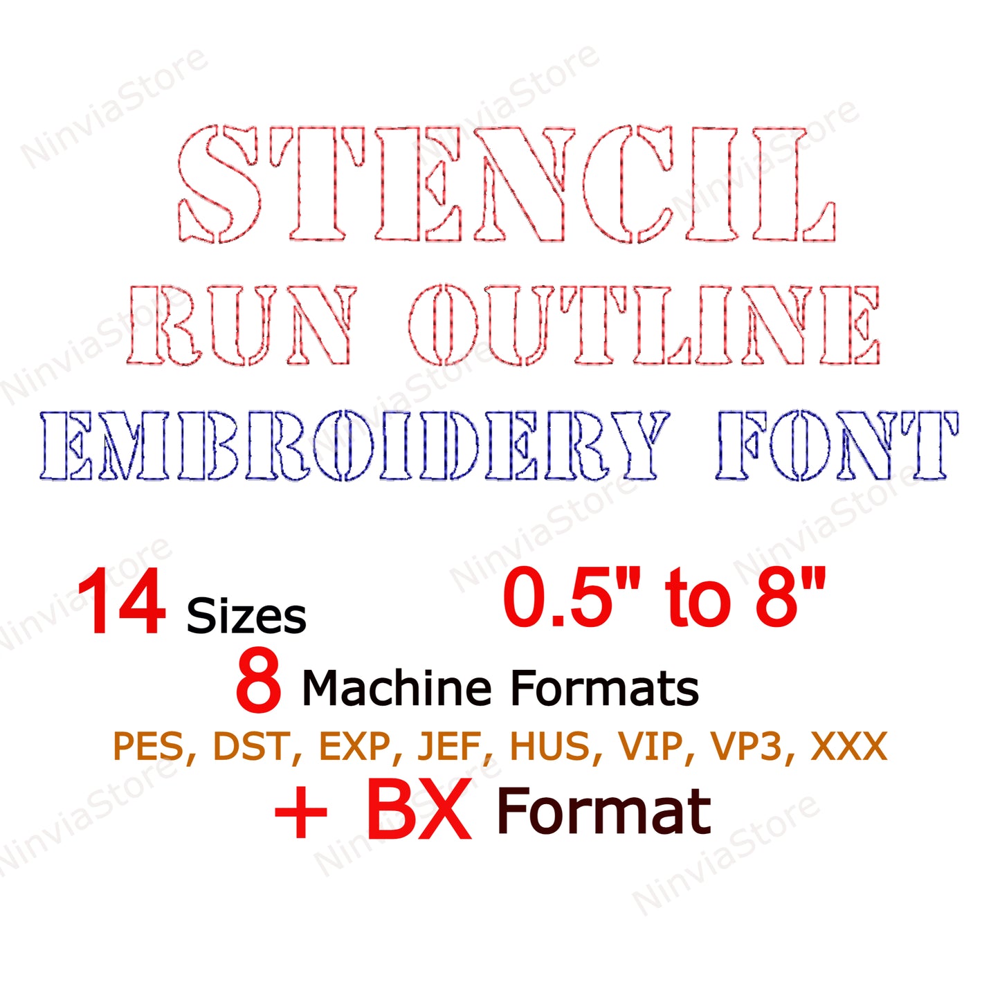 Stencil Outline Bean Stitch Machine Embroidery Font, 14 sizes, 8 formats, Run Stitch  BX Font, PE font, Monogram Alphabet Embroidery Designs