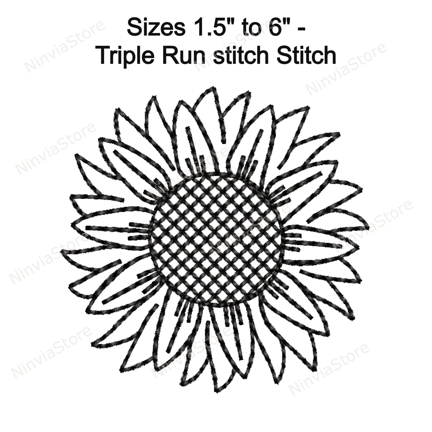 Sunflower Embroidery Design, Sunflower Outline Machine Embroidery, Sunflower Run Stitch Embroidery Pattern, Digital Instant Download