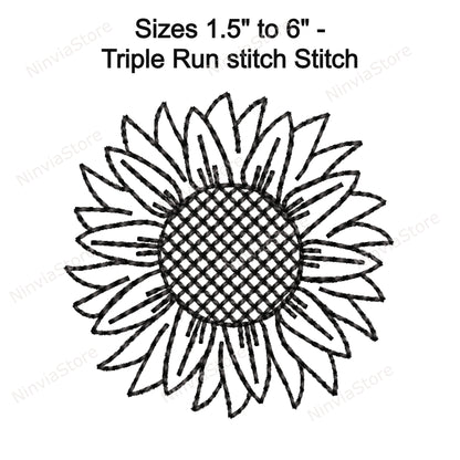 Sunflower Embroidery Design, Sunflower Outline Machine Embroidery, Sunflower Run Stitch Embroidery Pattern, Digital Instant Download